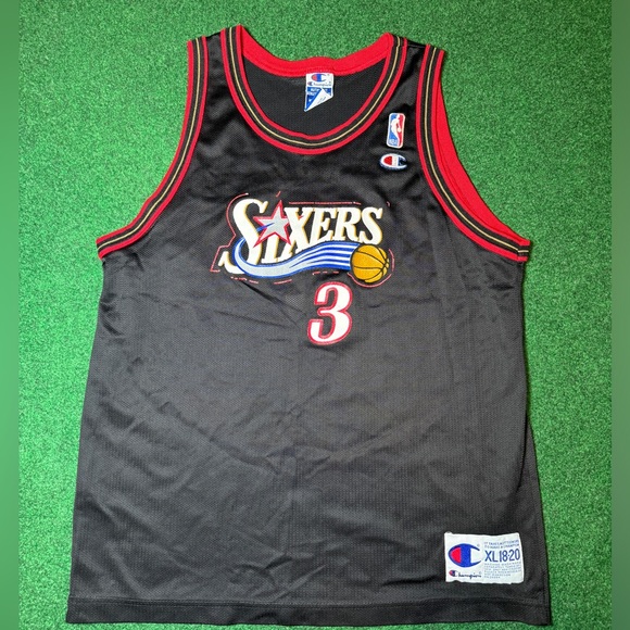 Vtg 90s Allen Iverson Champion Philadelphia Sixers Kids XL Mens Medium Jersey Jerseys